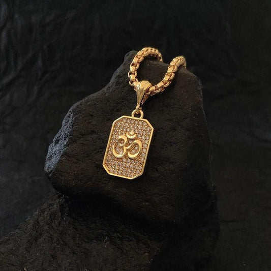 Riyasat Prime  Gold Plated Om Diamond Pendant and Chain